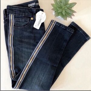 GYMBOREE CROPPED JEANS ANKLE STRIPES DENIM BLUE GOLD GIRL’S SIZE 6 NWT